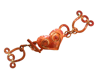 Patricia Healey Copper 3 Strand Spiral Heart Toggle Clasp 125x26mm, 22mm bar