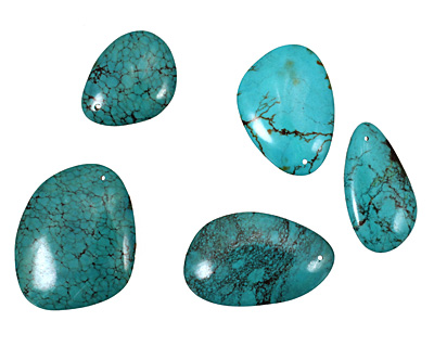 Chinese Turquoise Flat Freeform Pendant 21-29x26-35mm