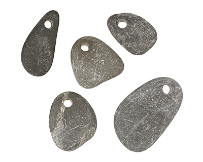Black/Gray Beach Stone Charm 10-16x16-22mm