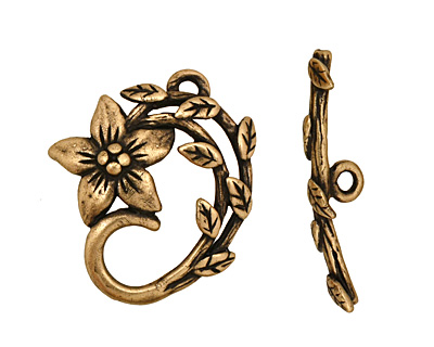 Antique Brass (plated) Flower & Vine Toggle Clasp 27x23mm, 28mm bar
