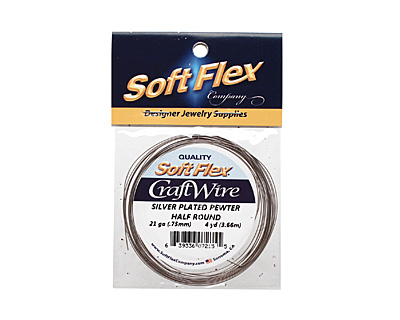 Soft Flex Silver Plated Pewter Half Round Craft Wire 21 gauge, 4 yards