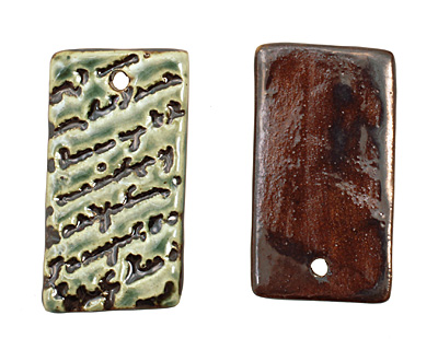 Earthenwood Studio Ceramic Peacock Iron Script Pendant 24x44mm