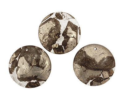 Golden Pyrite (silver tone in resin) Coin Pendant 40mm