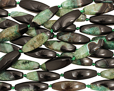 Black & Apple Green Agate 4 Sided Rice 40x14mm
