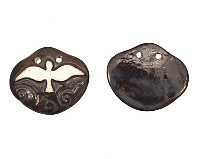 Earthenwood Studio Ceramic Oxidation Carved Flying Bird Pendant 42x35mm