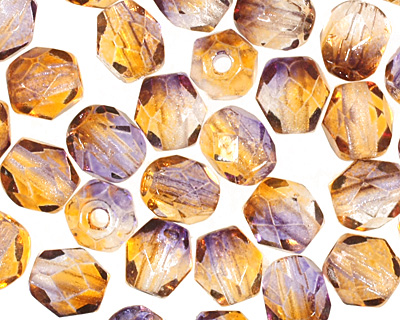 Czech Fire Polished Glass Dual Coated Cantaloupe/Grape Round 4mm