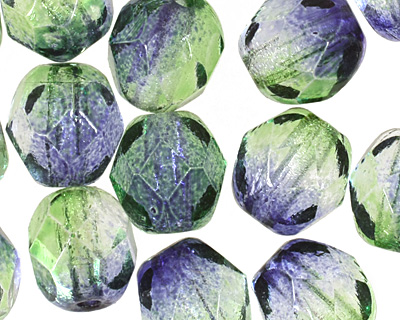 Czech Fire Polished Glass Dual Coated Blueberry/Green Tea Round 6mm