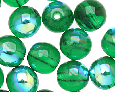 Czech Glass Green Emerald AB Round 6mm
