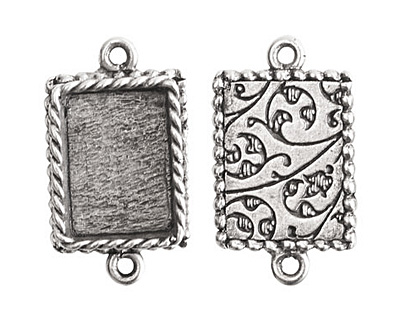 Nunn Design Antique Silver (plated) Mini Ornate Rectangle Bezel Link 24x14mm