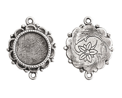 Nunn Design Antique Silver (plated) Mini Ornate Circle Bezel Link 25x19mm