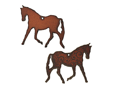 The Lipstick Ranch Etched Rusted Iron Horse Pendant 58x51mm