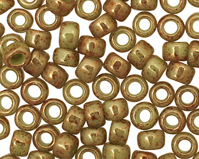TOHO Marbled Opaque Avocado/Pink Round 8/0 Seed Bead