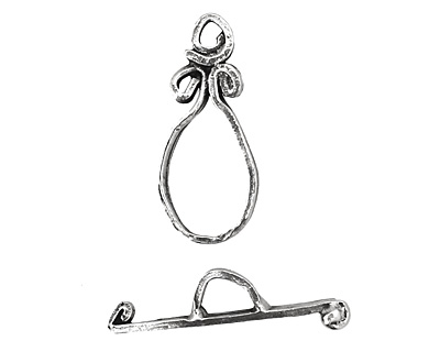 Rustic Charms Sterling Silver Curly Toggle Clasp 21x9mm, 23mm bar
