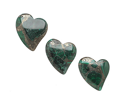 Malachite & Pyrite Sweeping Left Heart Pendant 40x42mm