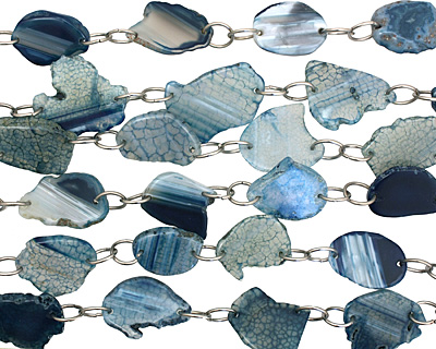 Blue Agate w/Rings Natural Edge Freeform Faceted Slab 30-38x21-34mm