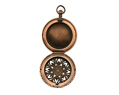 Antique Copper (plated) Round Filigree Timepiece Heirloom Locket 45x60mm