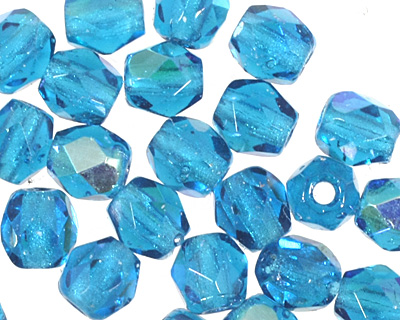 Czech Fire Polished Glass Capri Blue AB Round 3mm