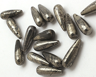Golden Pyrite (silver tone) Teardrop Pendant 8x24mm