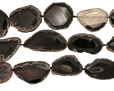 Black Agate Natural Edge Freeform Faceted Slab 50-68x30-41mm