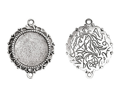 Nunn Design Antique Silver (plated) Large Ornate Circle Bezel Link 37x30mm