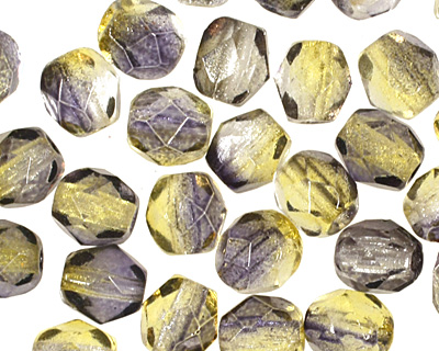Czech Fire Polished Glass Dual Coated Blueberry/Lemon Round 4mm