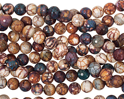Blue & Cream Fire Agate Faceted Round 12mm