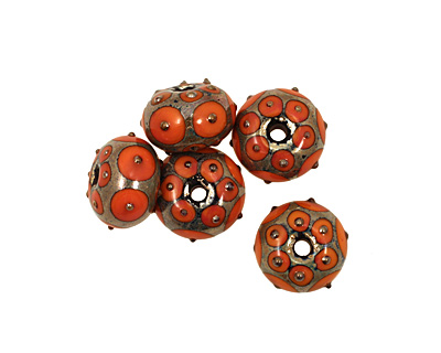 Grace Lampwork Coral w/ Metal Dots Rondelle 10x16mm