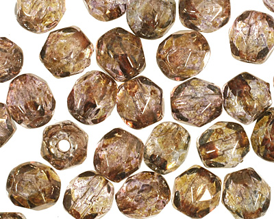 Czech Fire Polished Glass Transparent Gold/Sm. Topaz Round 4mm
