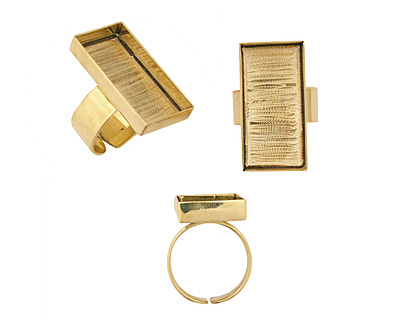 Brass Adjustable Ring Rectangle Bezel 29x14mm