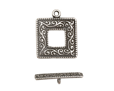 Antique Silver (plated) Scroll Square Toggle Clasp 22x18mm, 21mm bar