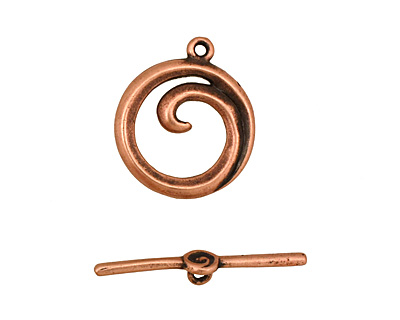 Antique Copper (plated) Simple Spiral Toggle Clasp 18x16mm, 24mm bar