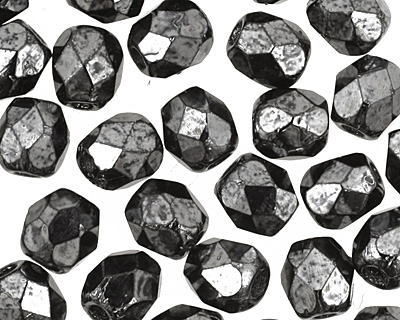 Czech Fire Polished Glass Hematite Round 3mm