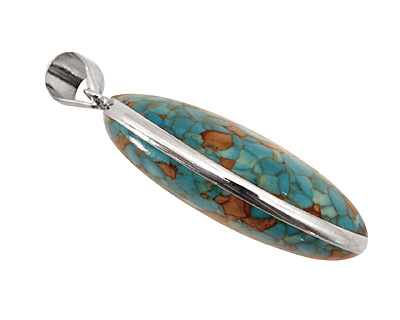 Turquoise Mosaic Magnesite 2-Sided w/ Bail Oval Pendant 30-31x53-54mm