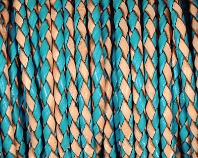 Turquoise/Natural Braided Leather Bolo Cord 3mm