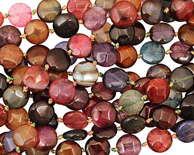 Rainbow Snakeskin Agate Faceted Puff Coin 14mm