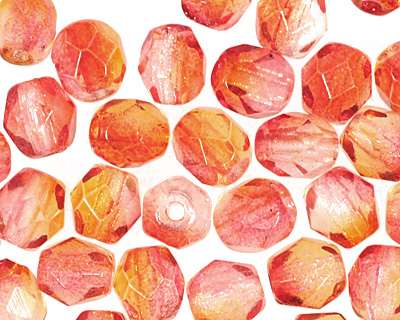 Czech Fire Polished Glass Dual Coated Fuschia/Tangerine Round 4mm