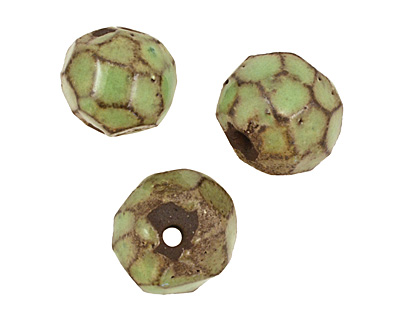 Gaea Ceramic Spring Green on Chocolate Geode Round 11-12x13-14mm