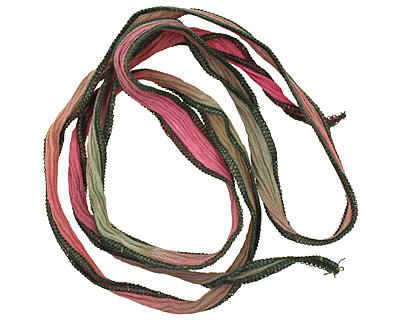 Pink/Green Blend Hand Dyed 100% Silk Ribbon