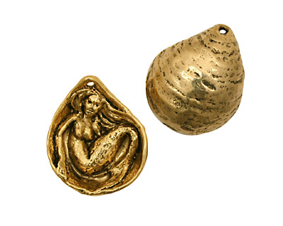 Green Girl Gold (plated pewter) Mermaid Clamshell 20x24mm