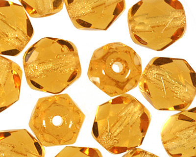 Czech Fire Polished Glass Medium Topaz Round 6mm