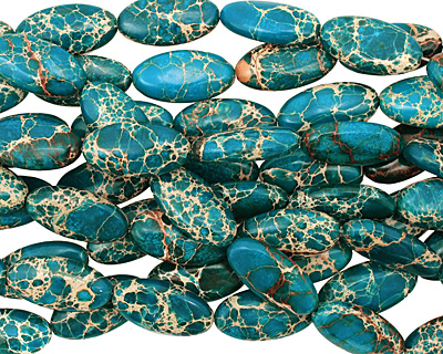 Teal Impression Jasper Flat Oval 30x15mm