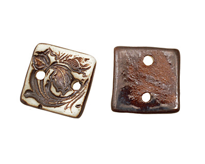 Earthenwood Studio Ceramic Oxidation Small Square Floral Scroll Link 19mm