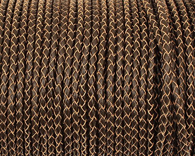 Natural Brown Woven Round Leather Cord 4mm