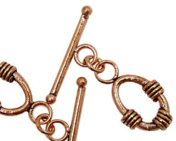 Antique Copper Oval Toggle Clasp w/ 3 Coils 19x14mm, 28mm Bar