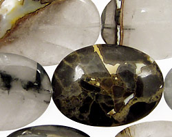Black Rustic Quartz Flat Oval 30x20mm