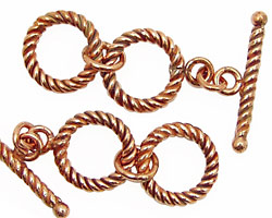 Antique Copper Rope Toggle Clasp w/ Double Rings 14mm, 23mm Bar