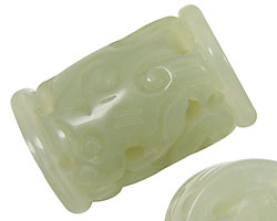 New Jade Hollow Carved Barrel 34x24mm