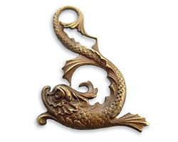 Vintaj Natural Brass Asian Marine Dolphin Pendant 31x44mm