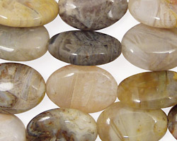 Bamboo Leaf Agate Flat Oval 18x13mm