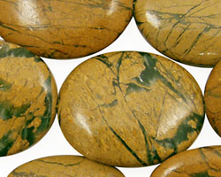 Green Vein Jasper Flat Oval 30x25mm